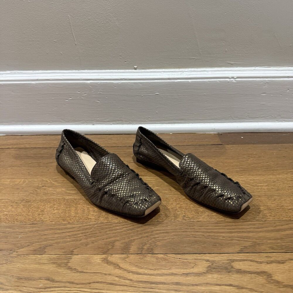 Kate Spade Hand Sewn Snake Print Embossed Leather Driving Loafers Gold 6.5 B